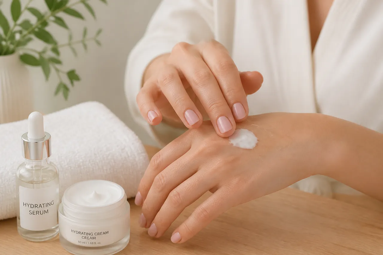 aplicarea cremei peste serul cu acid hialuronic