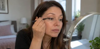 Eyelinerul pe pleoape căzute rămâne impecabil cu trasarea potrivită