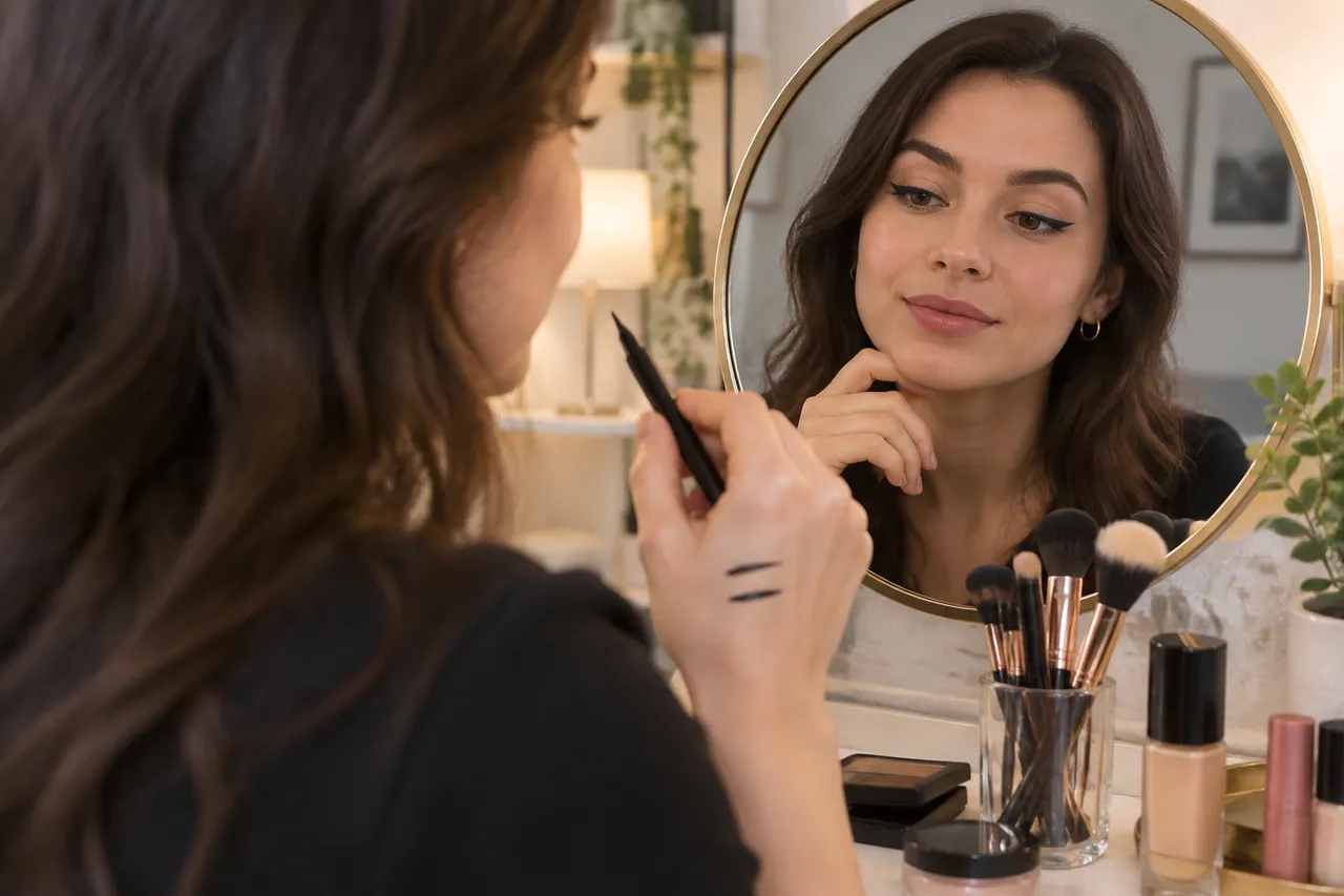 testarea eyelinerului pentru pleoape căzute înainte de aplicare