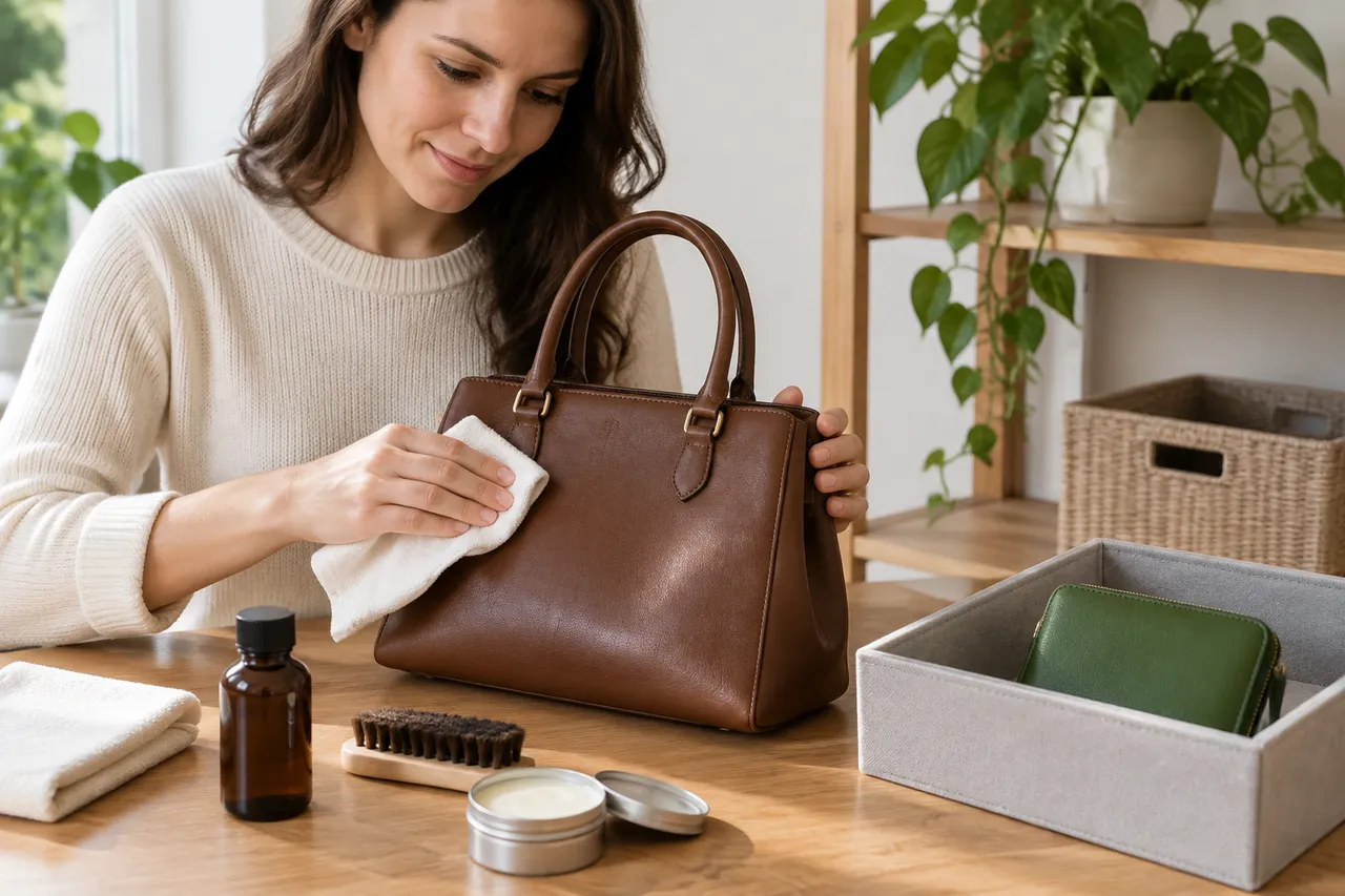 întreținerea genților din piele naturală și materiale vegane
